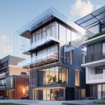 Modern building with transparent solar panel glass
