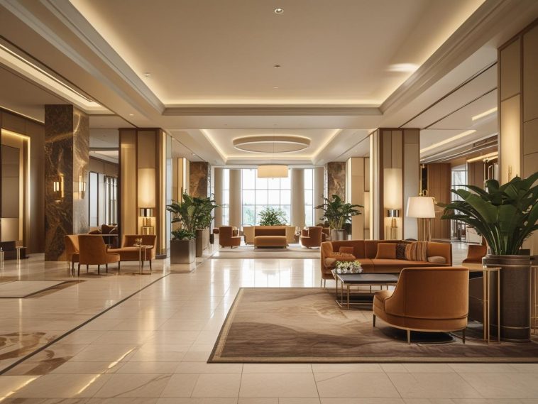 Elegant hotel lounge with modern interior design